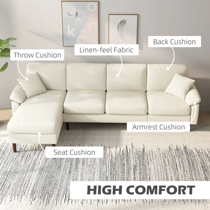 Aosom Homcom L-Shape Sofa, Modern Sectional Couch with Changeable Chaise Lounge, Pillows and Wooden Legs For Living Room, Cream White