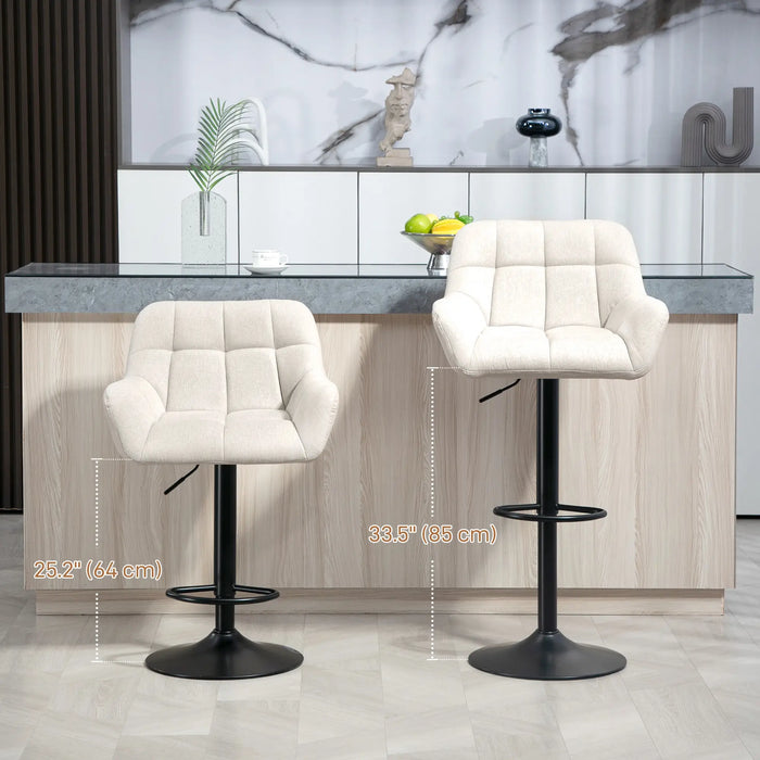 Aosom Homcom Swivel Barstools Set of 2 Adjustable Bar Stools with Footrest Armrests and Pu Leather Back For Dining Roo in Cream White