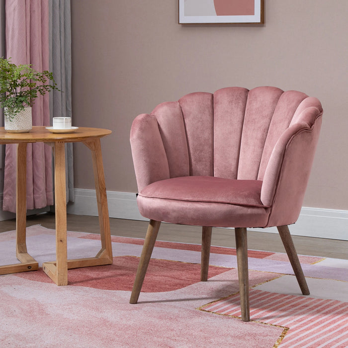 Aosom Homcom Modern Accent Chair Leisure Club Chair with Velvet-Touch Fabric Wood Legs For Living Room in Pink