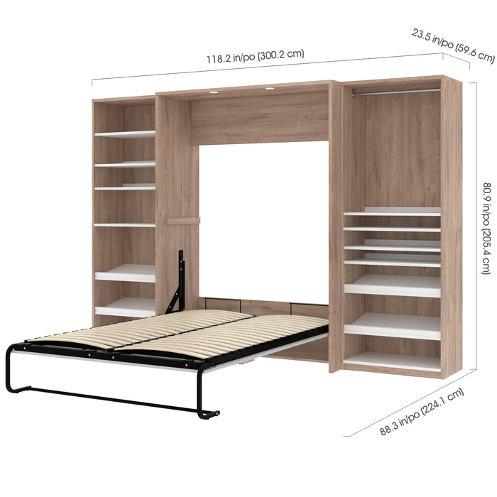 Modubox Cielo Full Murphy Bed with 2 Closet Organizers (119W) in Rustic Brown & White