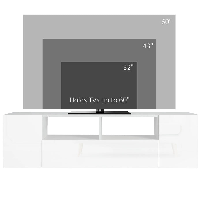 Aosom mcom Tv Stand For Tvs Up To 60", Tv Unit with Led Lights, Storage Shelves and Cupboards, 53.9" X 13.8" X 16.5", in High Gloss White