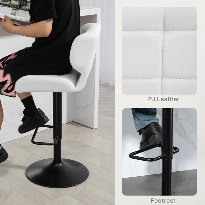 Aosom Homcom Swivel Pu Leather Barstools Set of 2 Adjustable Bar Stools with Footrest Back For Kitchen Counter Dining Room in White