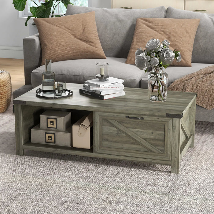 Aosom Homcom industrial Coffee Table Side End Table with Drawer, Open Storage Shelf, Modern Farmhouse Furniture, For Living Room, Dining Room, offic in Grey