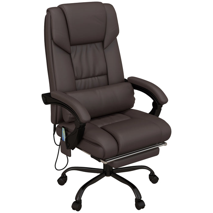 Aosom Vinsetto 6-Point Vibration Massage Chair in Height Adjustable Reclining Computer Chair with Retractable Footrest in Brown