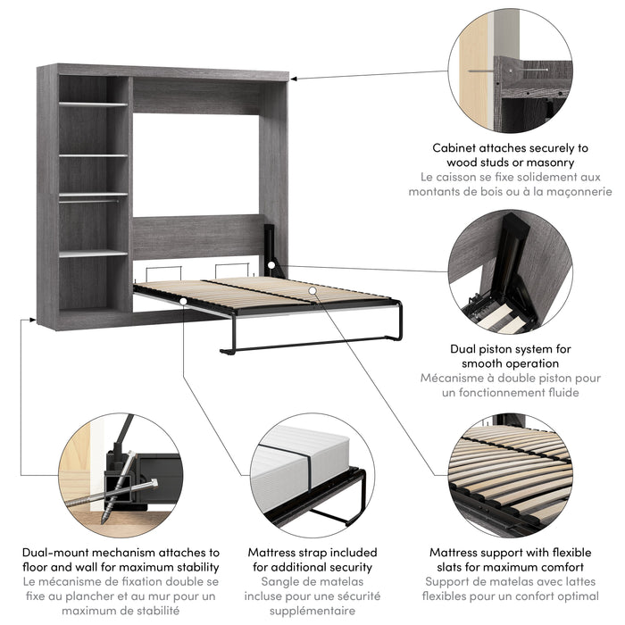 Modubox Nebula Full Murphy Bed with Closet Organizer (84W) in Bark Grey & White