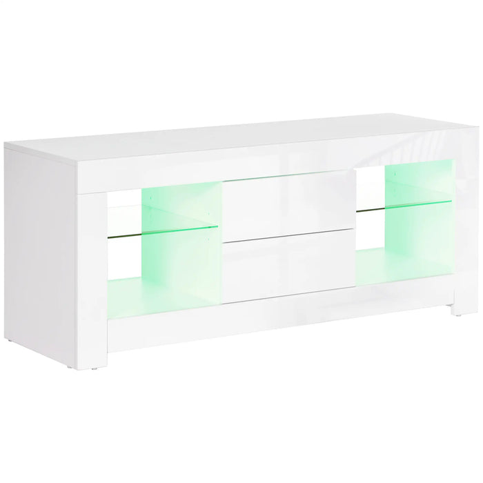 Aosom mcom Tv Stand For Tvs Up To 60", Tv Unit with Led Lights, Storage Shelves and Cupboards, 53.9" X 13.8" X 16.5", in High Gloss White