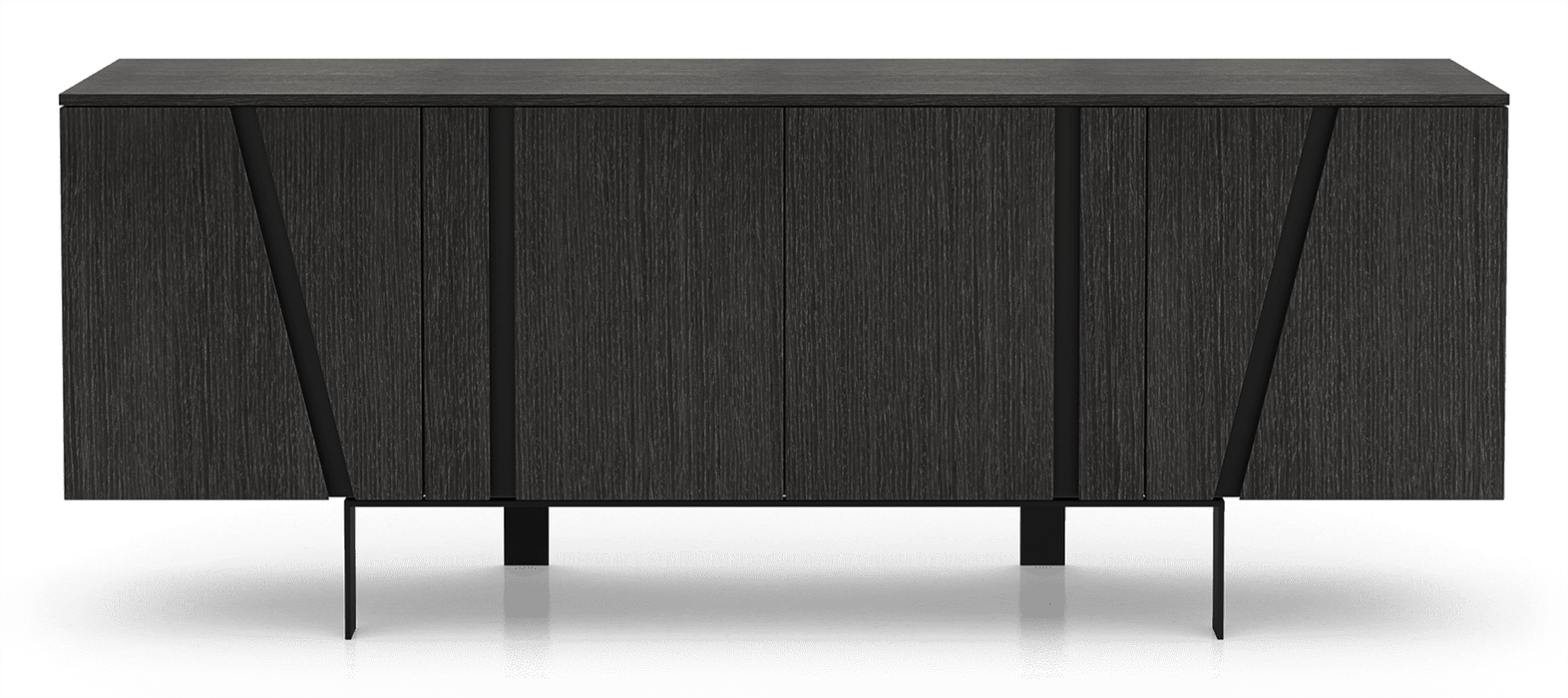 Modloft board Glossy Wh in Body in Grey Oak, Accent (Recessed Handles) in Matteee Black, Interior in Matteee Steeple Grey, Legs in Black Steel