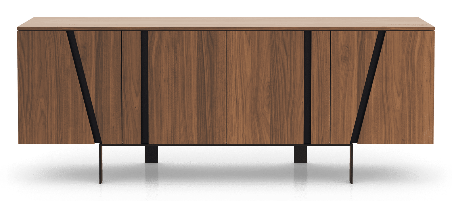 Modloft board G in Body in Walnut, Accent (Recessed Handles) in Matteee Black, Interior in Matteee Asphalt, Legs in Black Steel