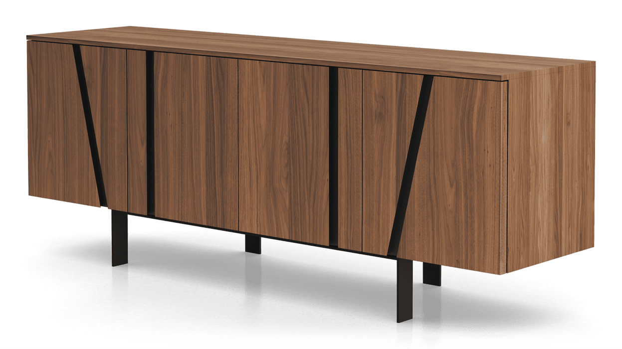 Modloft board G in Body in Walnut, Accent (Recessed Handles) in Matteee Black, Interior in Matteee Asphalt, Legs in Black Steel