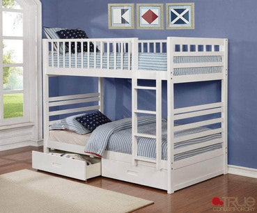 True Contemporary Bunk Bed White Fraser Twin over Twin Bunk Bed with Storage Drawers and Solid Wood - Available in 3 Colours