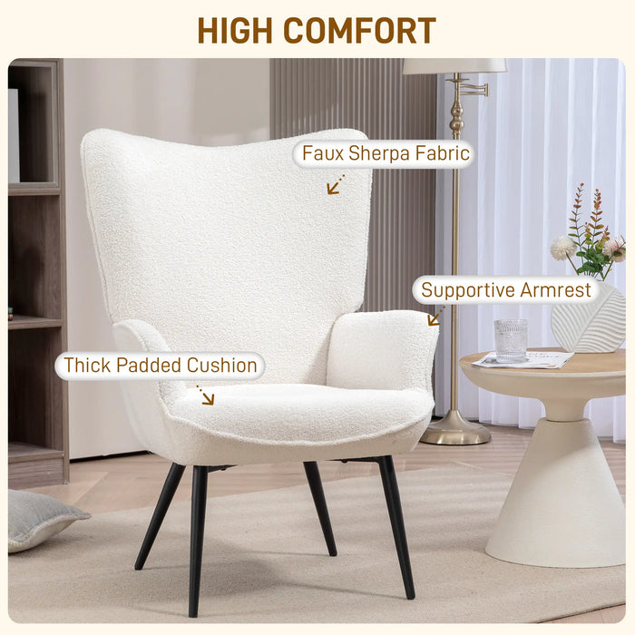 Aosom Homcom Accent Sherpa Chair, Upholstered Armchair, Fluffy Wingback Chair For Living Room, Reading Roo in Cream White, Black