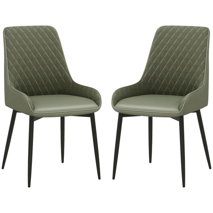 Aosom Homcom Modern Dining Chairs Set of 2, Pu Leather Kitchen Chairs with Metal Legs For Dining Room, Living Room in Green