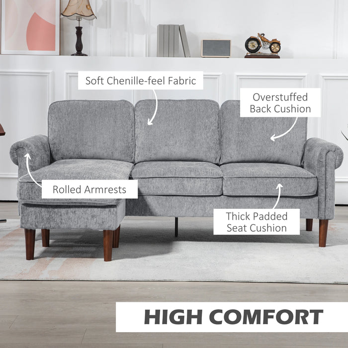 Aosom Homcom L Shape Sofa, Modern Sectional Couch with Reversible Chaise Lounge, Wooden Legs, Corner Sofa For Living Room in Grey, Brown