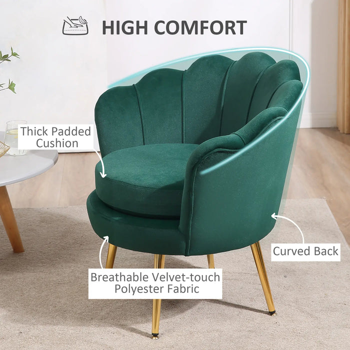 Aosom Homcom Modern Accent Chair, Velvet-Touch Fabric Leisure Club Chair with Gold Metal Legs For Bedroom in Dark Green, Gold