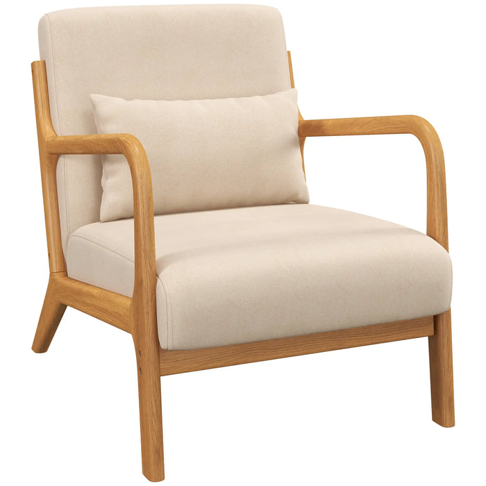 Aosom Homcom Fabric Lounge Chair, Velvet Armchair, Retro Accent Chair with Wood Legs and Thick Padding For Bedroom in Beige