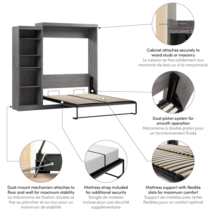 Modubox Nebula Queen Murphy Bed with Closet Organizer (90W) in Bark Grey