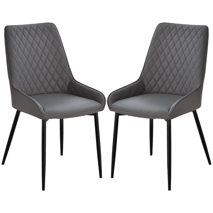 Aosom Homcom Modern Dining Chairs Set of 2, Pu Leather Kitchen Chairs with Metal Legs For Dining Room, Living Room in Grey