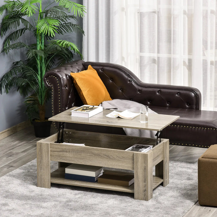 Aosom Homcom Lift Top Coffee Table with Hidden Storage Compartment and Open Shelf, Centre Table For Living Room in Grey