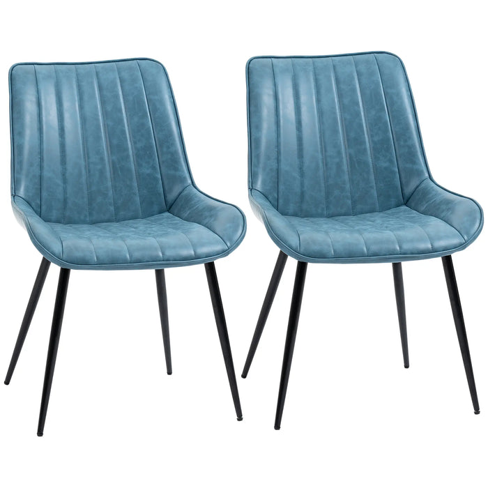 Aosom Homcom Dining Chairs Set of 2, Pu Upholstered Kitchen Chairs with Metal Legs For Dining Room, Living Room, Bedroom in Blue