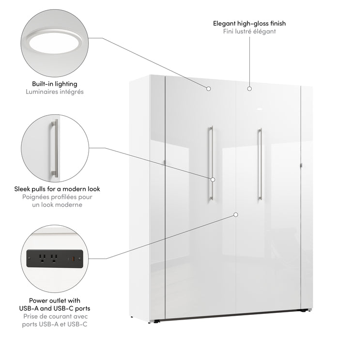 Modubox Avalon 67W High Gloss Queen Murphy Bed in High Gloss White