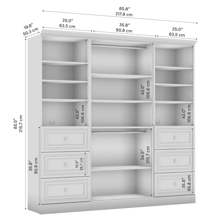 Modubox Versatile 86W Closet Organizer with Drawers in White