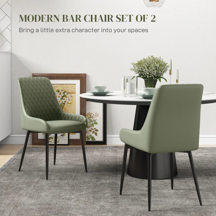 Aosom Homcom Modern Dining Chairs Set of 2, Pu Leather Kitchen Chairs with Metal Legs For Dining Room, Living Room in Green