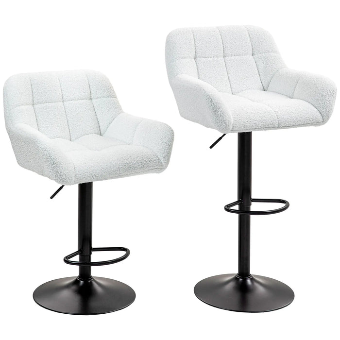 Aosom Homcom Swivel Barstools Set of 2 Adjustable Bar Stools with Footrest Armrests and Pu Leather Back For Dining Roo in Cream White