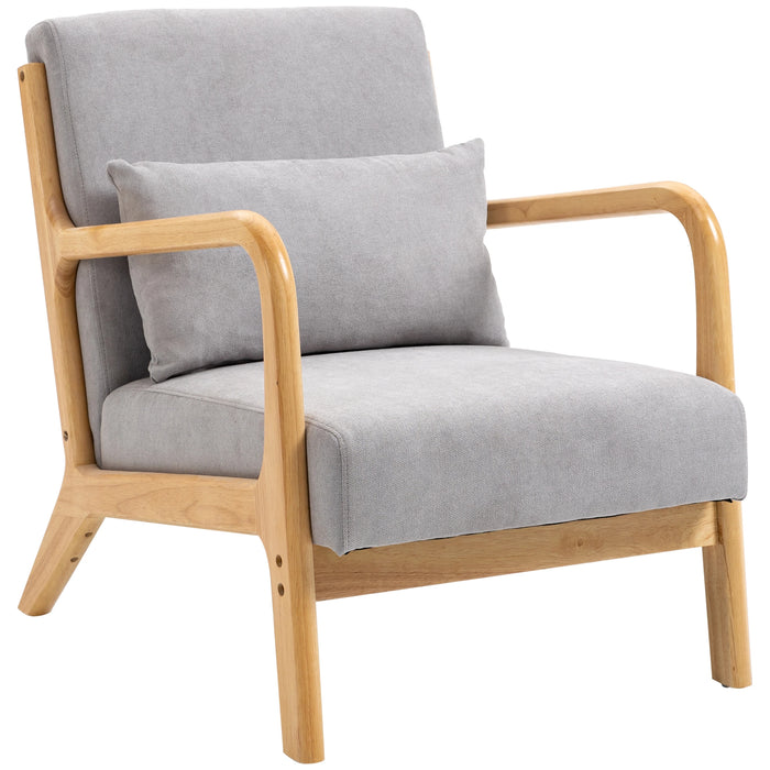 Aosom Homcom Fabric Lounge Chair, Velvet Armchair, Retro Accent Chair with Wood Legs and Thick Padding For Bedroom in Grey