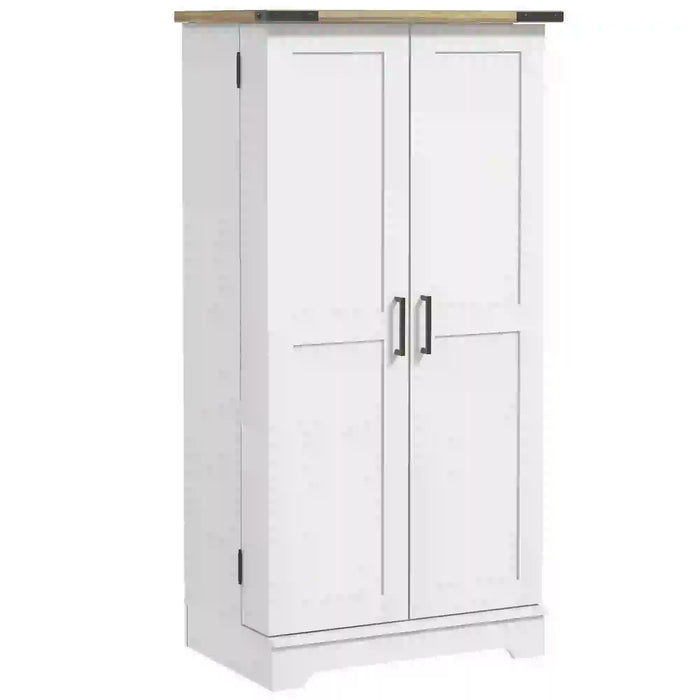 Aosom Homcom Farmhouse Kitchen Pantry Storage Cabinet, Kitchen Pantry Cabinet with Doors and Adjustable Shelves, Cream White