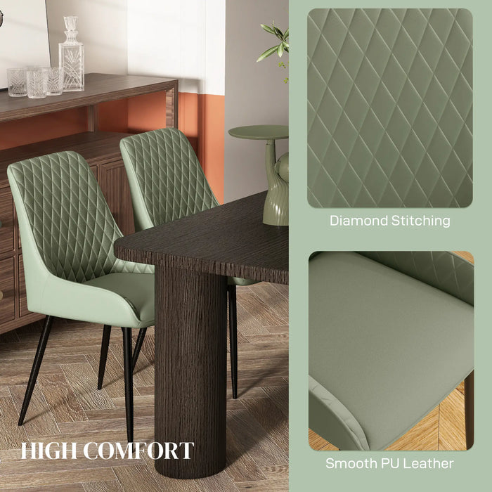 Aosom Homcom Modern Dining Chairs Set of 2, Pu Leather Kitchen Chairs with Metal Legs For Dining Room, Living Room in Green