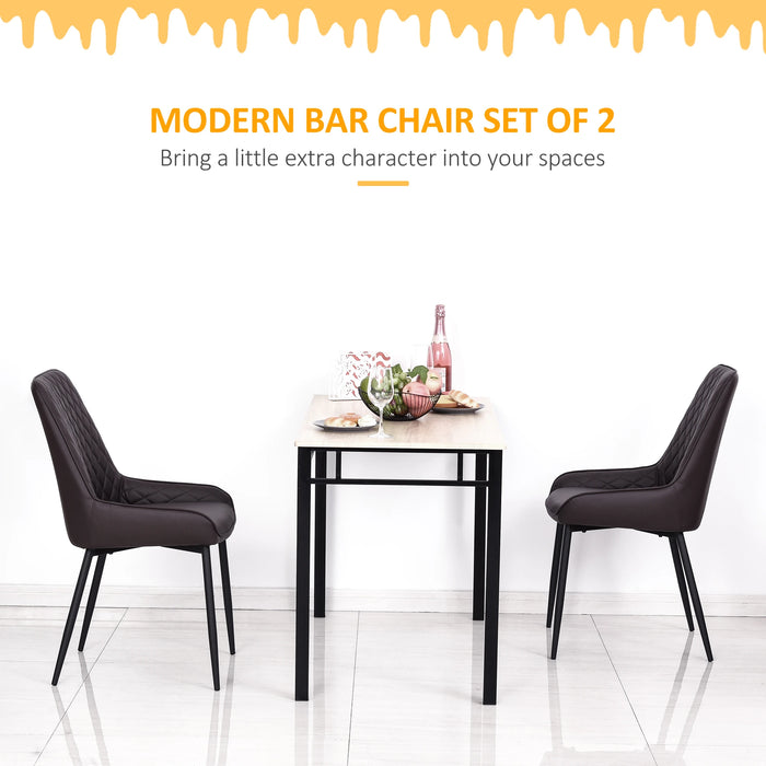 Aosom Homcom Modern Dining Chairs Set of 2, Pu Leather Kitchen Chairs with Metal Legs For Dining Room, Living Room in Brown