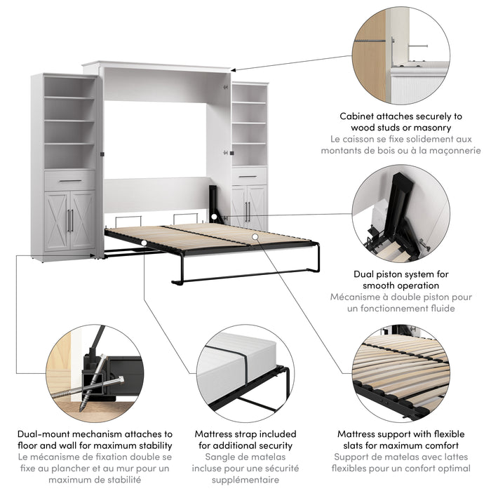 Modubox Key West 117W Queen Murphy Bed and Closet Organizers with Doors and Drawers (119W) in Pure White Oak