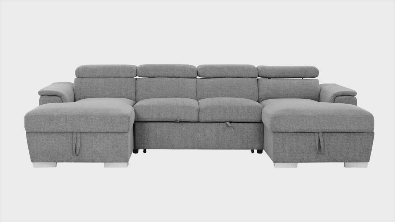 Bel Air Modular U-Shaped Sleeper Sectional Sofa with Storage Chaises in Thora Stone