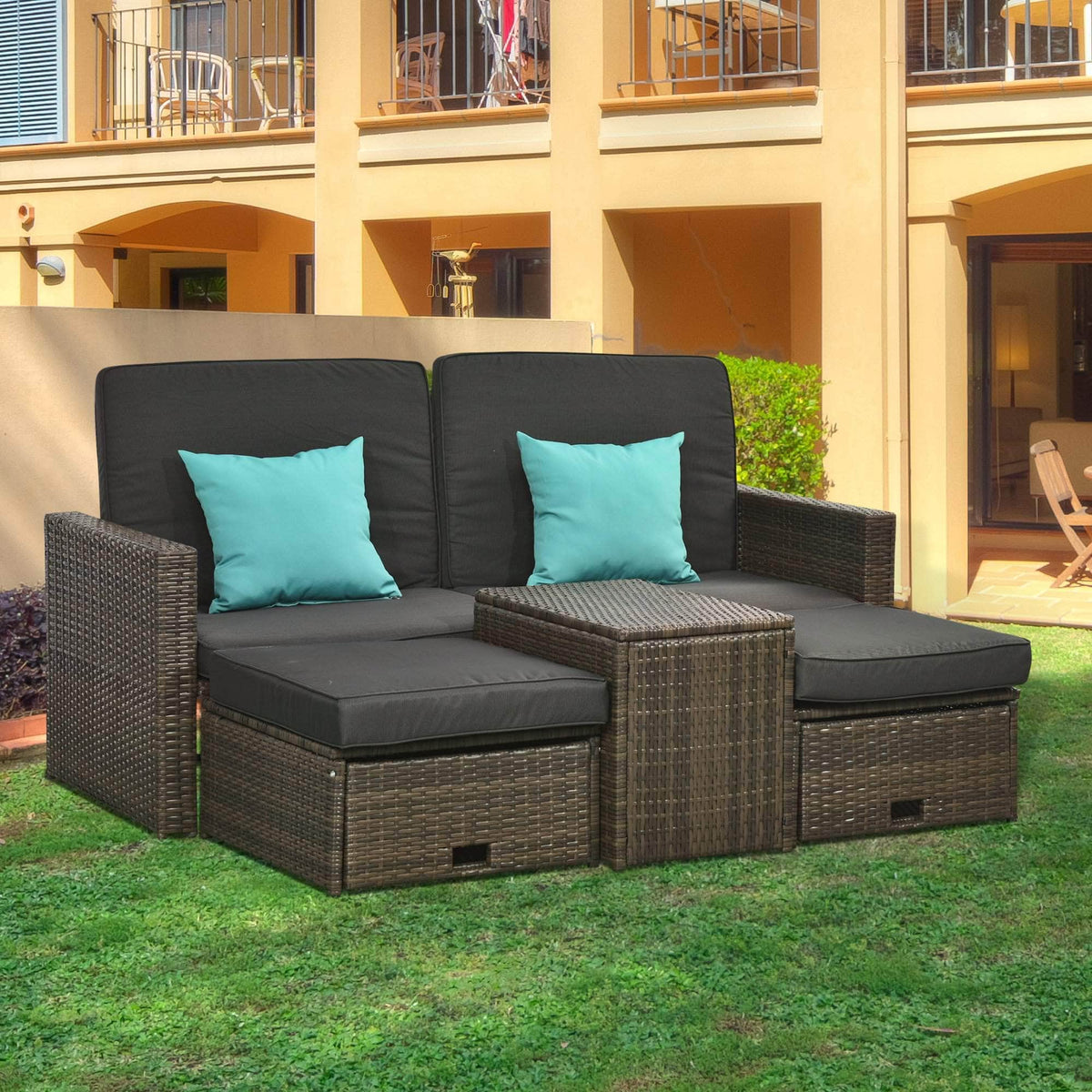 Outsunny 6 Pieces Patio Furniture Set, Conversation Set Wicker Sectional  Set Cushioned Outdoor Rattan 3-Seat Sofa, 2 Adjustable Recliners, 2  Footstools & Table Set for Lawn Garden Backyard, Light Grey