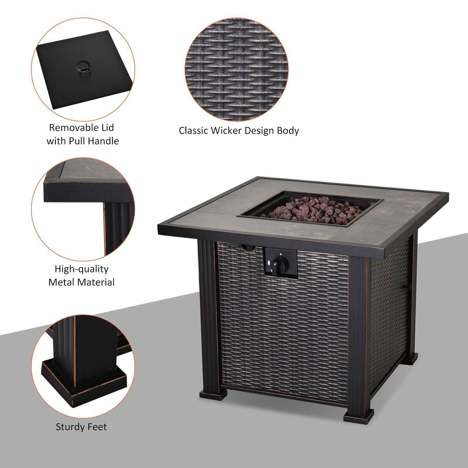 Outsunny 30 Inch Propane Gas Square Outdoor Fire Pit Table In Black 