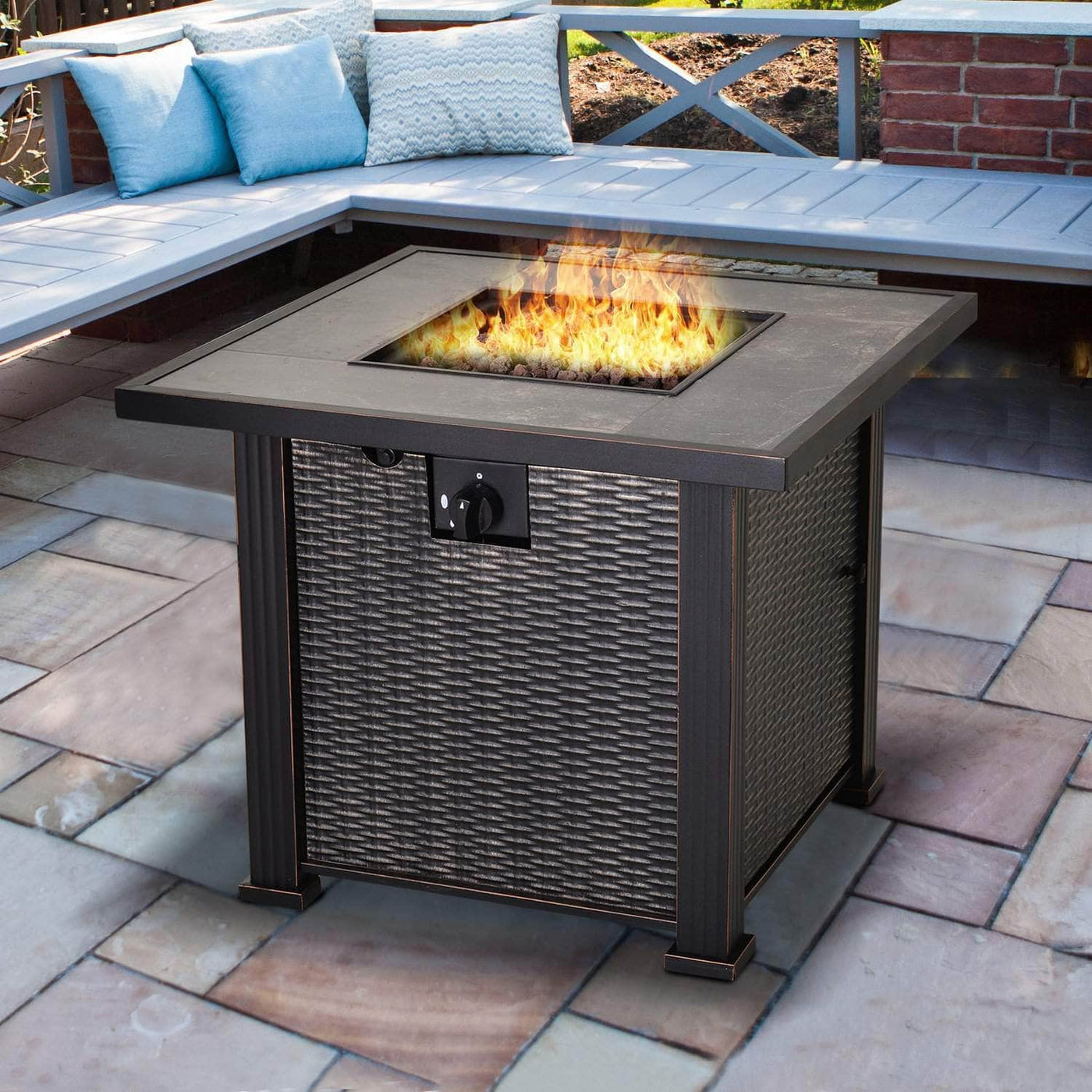 Outsunny 30 Inch Propane Gas Square Outdoor Fire Pit Table in Black ...