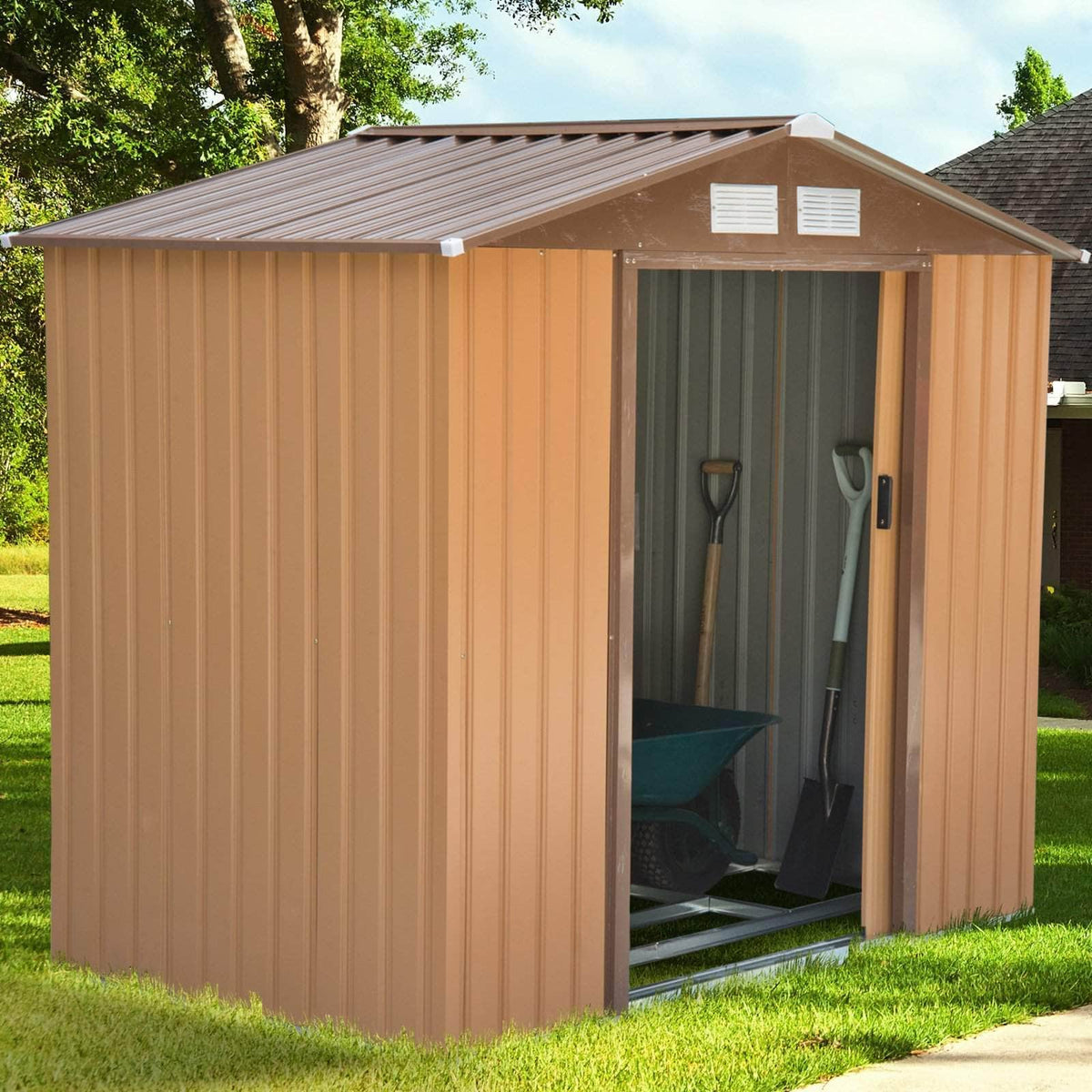 Outsunny 7ft x 4ft Metal Garden Tool Storage Shed in Earthy Yellow ...