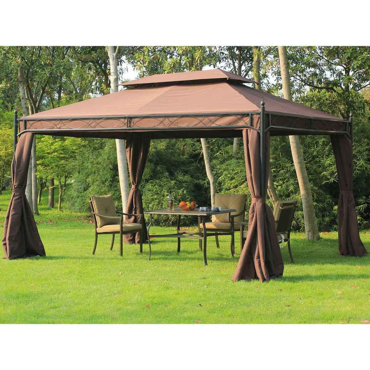 Outsunny 10ft x 13ft Gazebo Canopy Double Tiered Outdoor Tent with ...