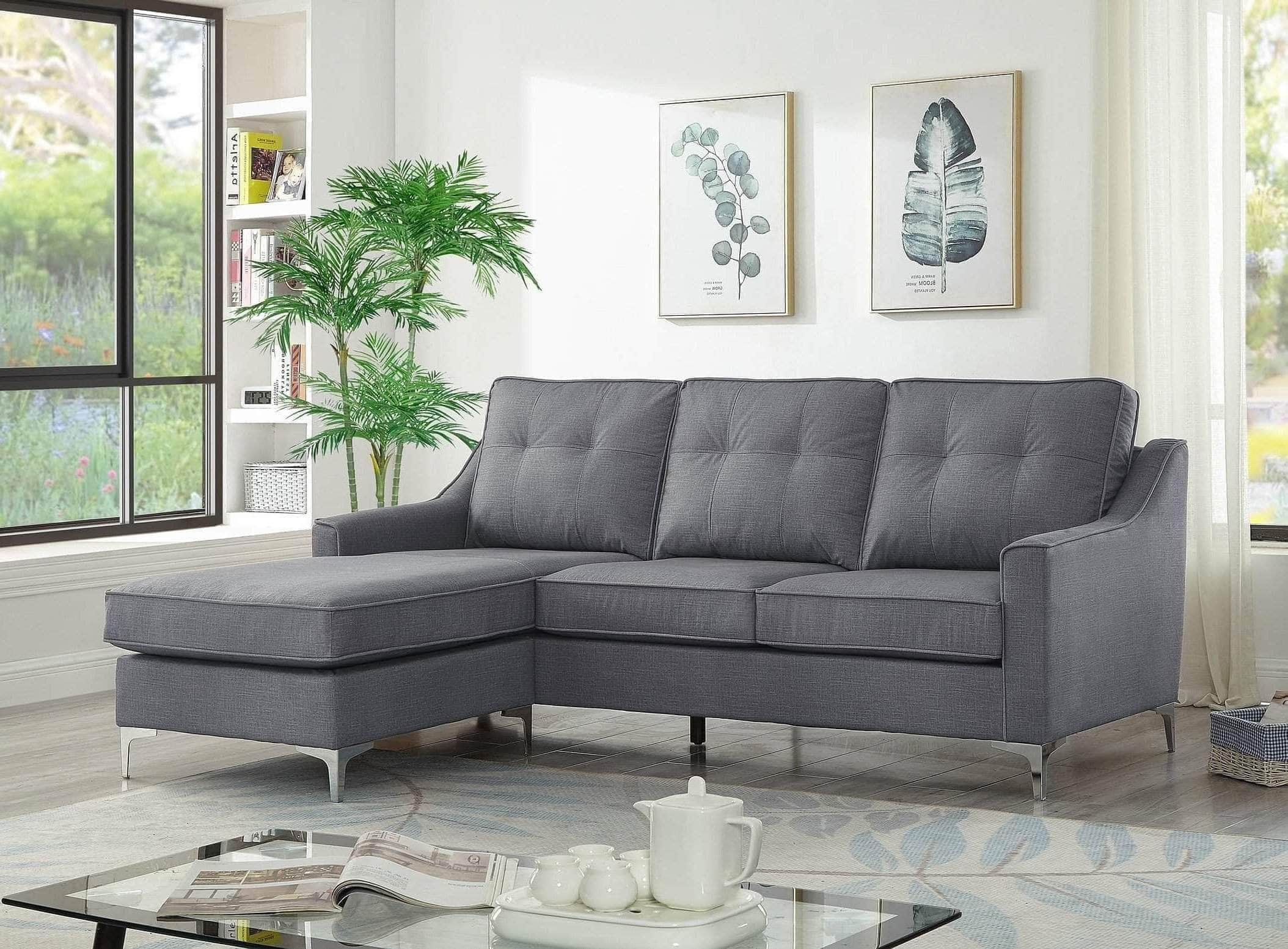 True Contemporary Colwood Grey Tufted Fabric Reversible Sectional Sofa 