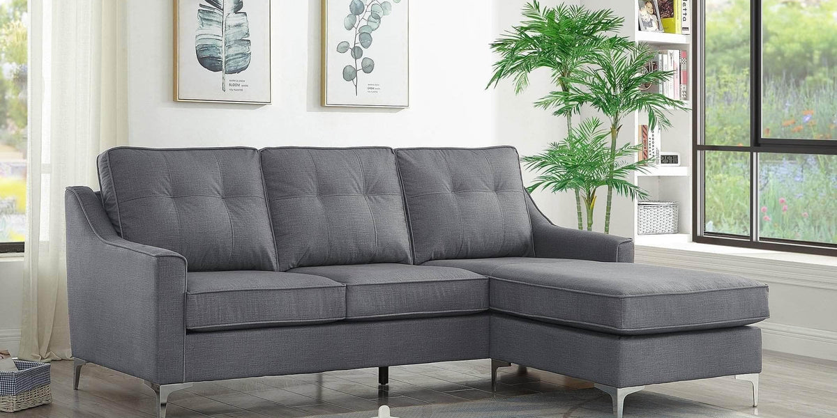 True Contemporary Colwood Grey Tufted Fabric Reversible Sectional Sofa ...