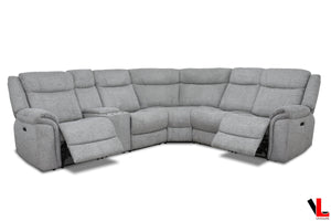 Levoluxe Sectional Braun Corner Sectional Sofa with Console, Power Recliners, and Power Headrests in Tweed Ash Fabric