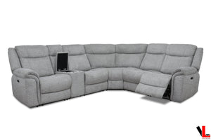 Levoluxe Sectional Braun Corner Sectional Sofa with Console, Power Recliners, and Power Headrests in Tweed Ash Fabric