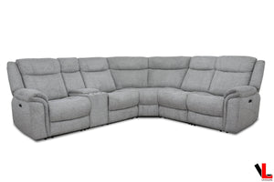 Levoluxe Sectional Braun Corner Sectional Sofa with Console, Power Recliners, and Power Headrests in Tweed Ash Fabric