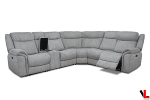 Levoluxe Sectional Braun Corner Sectional Sofa with Console, Power Recliners, and Power Headrests in Tweed Ash Fabric