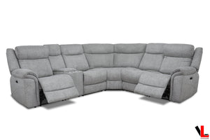 Levoluxe Sectional Braun Corner Sectional Sofa with Console, Power Recliners, and Power Headrests in Tweed Ash Fabric