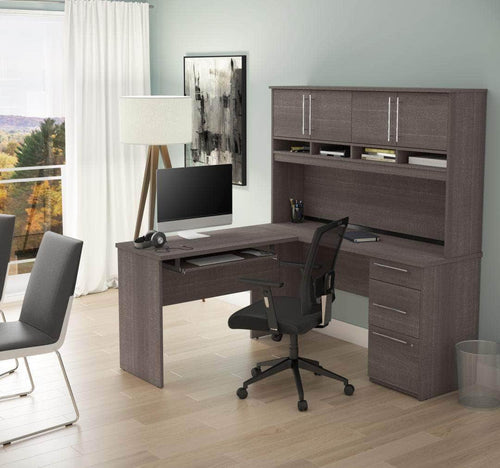 Modubox Computer Desk Innova L-Shaped Desk with Pedestal and Hutch - Available in 3 Colours