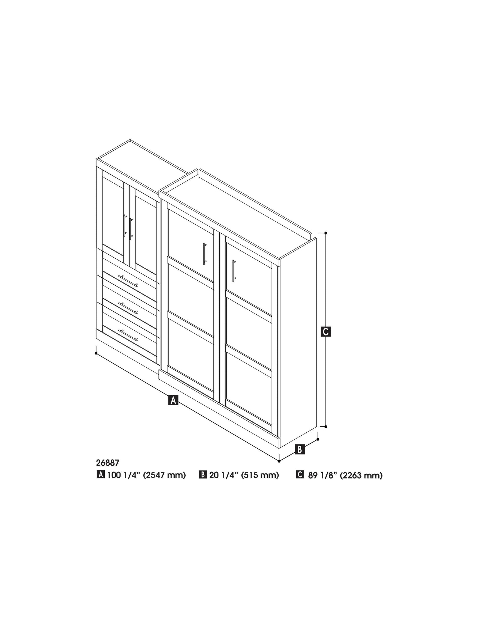 Modubox Pur Queen Murphy Wall Bed and 1 Storage Unit with Drawers (101 ...