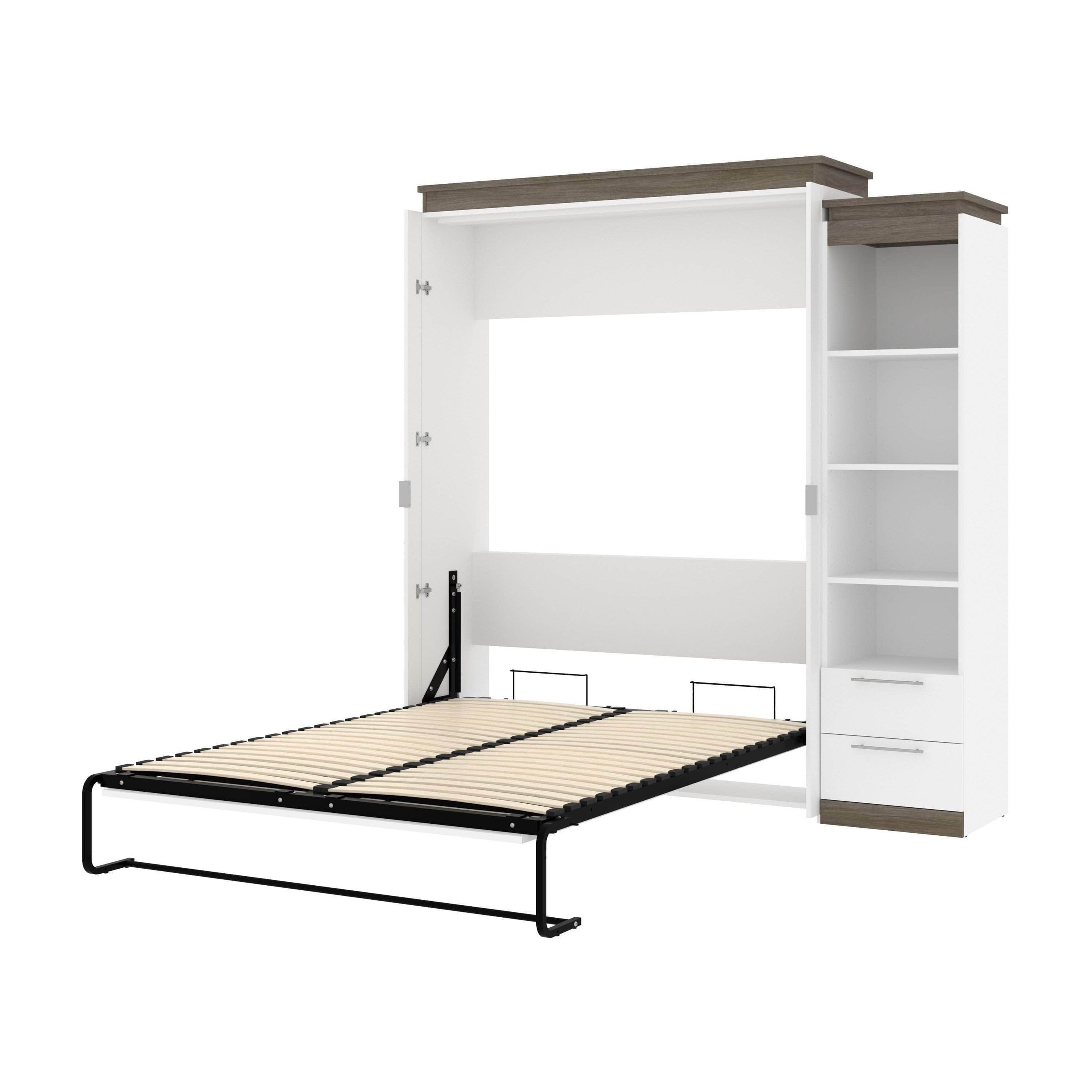 Modubox Orion Queen Murphy Wall Bed with Narrow Shelving Unit and ...