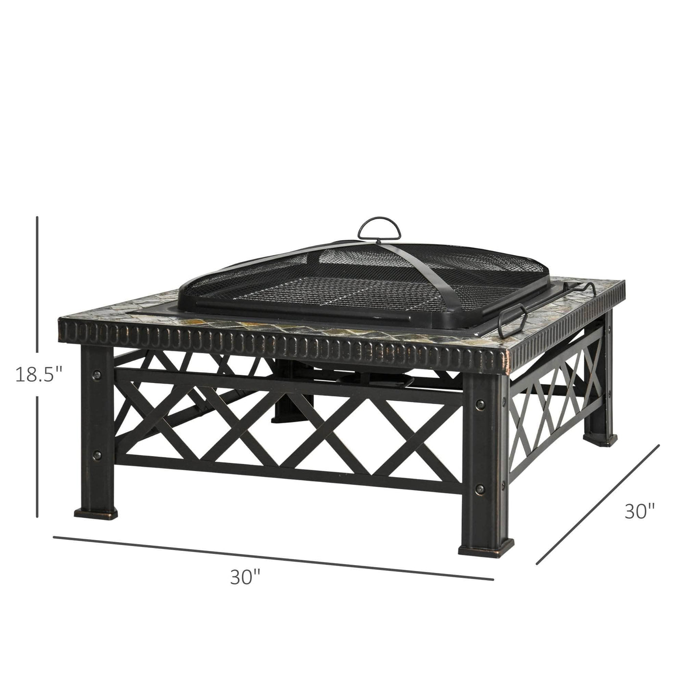 Outsunny 30 Inch Wood Burning Steel Square Outdoor Fire Pit in Black ...