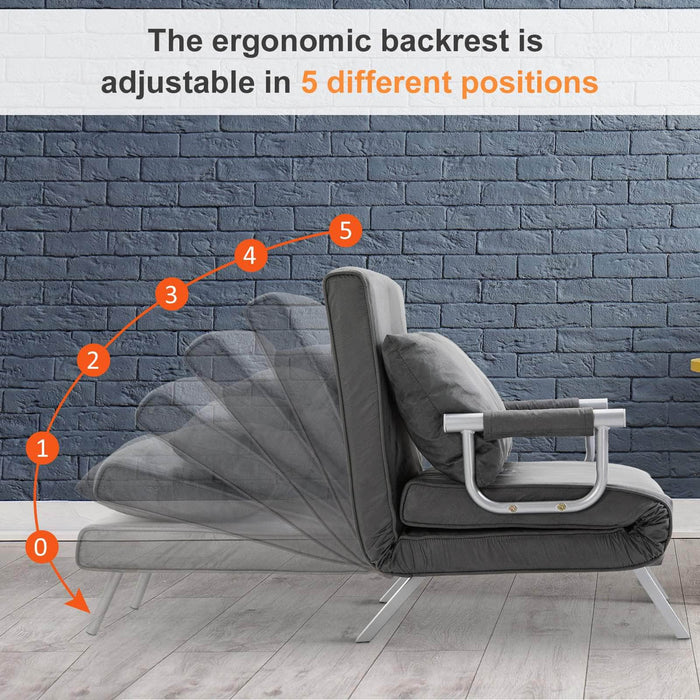 Grey Linen Folding Convertible Accent Sleeper Chair Bed